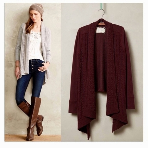 Anthropologie Sweaters - Anthropologie Saturday Sunday Burgundy Neela Waterfall Open Cardigan, size M